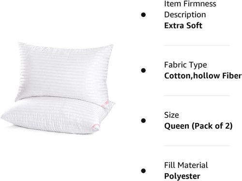 EIUE Hotel Collection Bed Pillows for Sleeping 2 Queen (Pack of 2), White