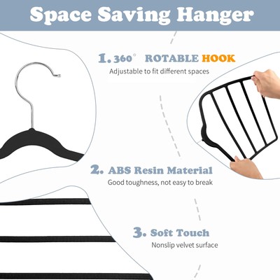 4-Layer Non-Slip Velvet Trouser Hangers - Space Saving Closet Organizer With 360° Hook For Pants, Jeans, Scarves
