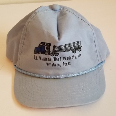 Used, D.L. Williams Wood Products. Hillsboro Texas Blue Snapback Hat.