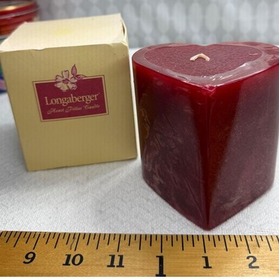 Longaberger Heart Pillar Candle Floral Bouquet Red With Box Vintage