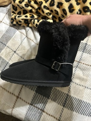 The Children's Place Girls Black Ankle Bootie Faux Fur Lined Buckle Size 6
