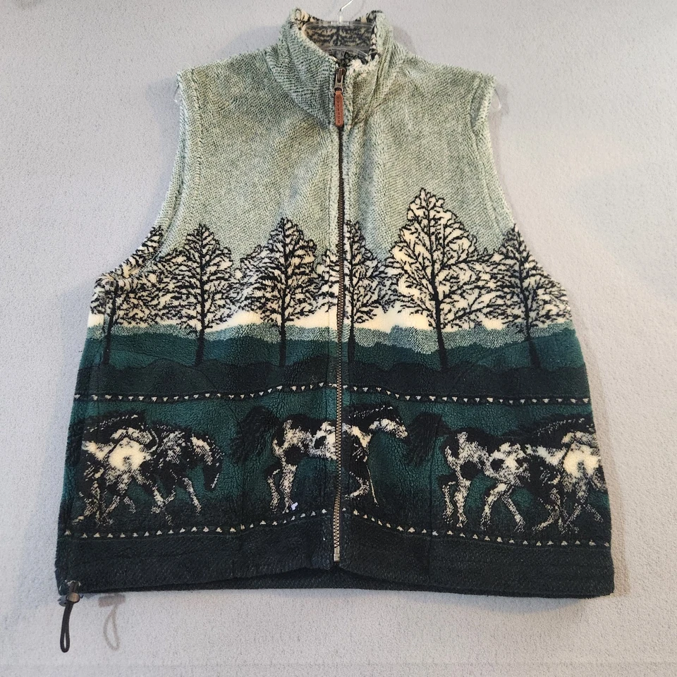 Vtg Outback Trading Vest Adult M Green Horse Graphic Fleece Cowboy Western Rodeo - Image 4 of 4