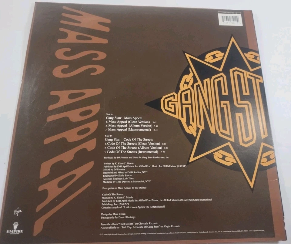 Gang Starr - Mass Appeal 1994 12" Vinyl Single Original Press - Image 2 of 4