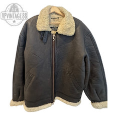 Vintage B-3 Aviator Bomber Jacket Brown Sheepskin Shearling Leather Flight