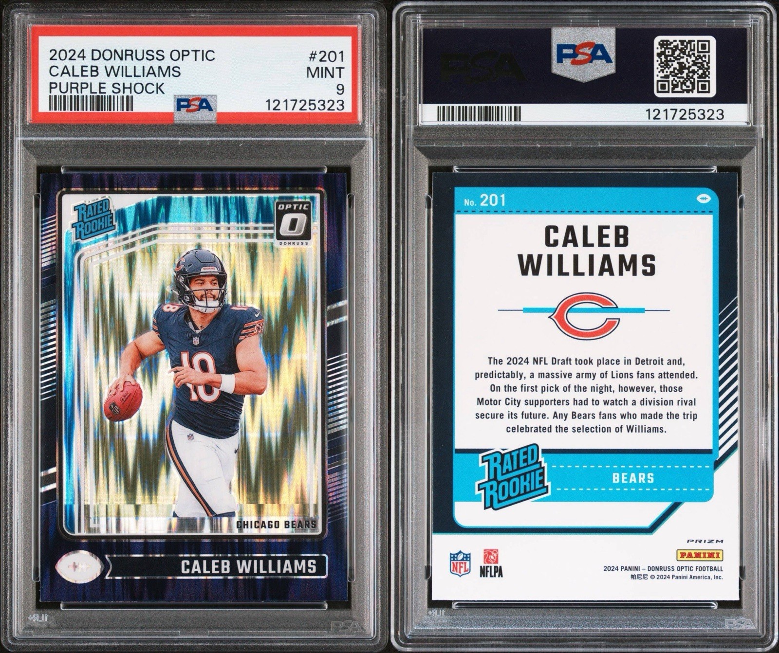 Caleb Williams 2024 Donruss Optic #201  Purple Shock - PSA 9- Chicago Bears  view 3