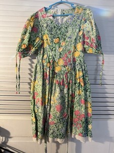 POLLY FLINDERS PRETTY FLORAL PRINT LACE TRIM SIZE 7
