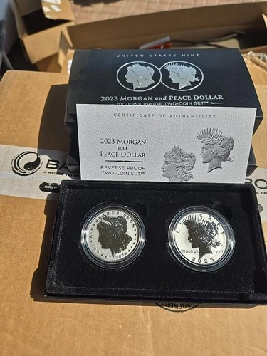 2023-S Reverse Proof $1 Morgan and Peace Silver Dollar 2pc Set Box.  (2 left)
