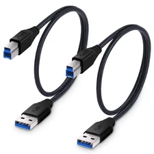 USB 3.0 Cable A-Male to B-Male [1.5ft/50cm] Short Cable Braided Cord- 2Pack, ...