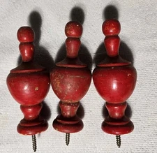 Lot 3 Vintage Solid Wood Curtain Furniture Rod Finials Red 4 1/4" - 1 1/8" Base