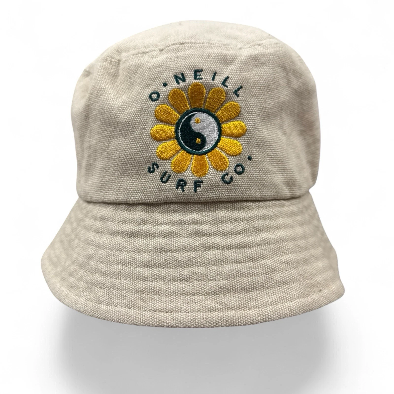 O'Neill Surf Co Bucket Hat Cap Beige Tan Linen Flower Ying Yang