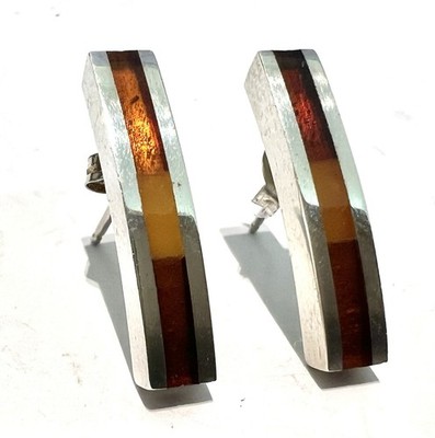 925 Silber Baltischer Bernstein Ohrring rechteckig Ohrstecker Hänger, 4,75 g, C38