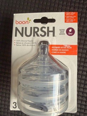 Boon NURSH Silicone Bottle 0m+ Slow Flow Nipple 3 Pack BPA Free New