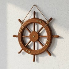 Nautical Wheel Wall Decor Rustic Wood Finish Wooden Ship Wheel Ready to Hang