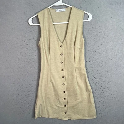 Mango Womens Size XS Sleeveless Button-Down Beige Dress - Image 1 of 4