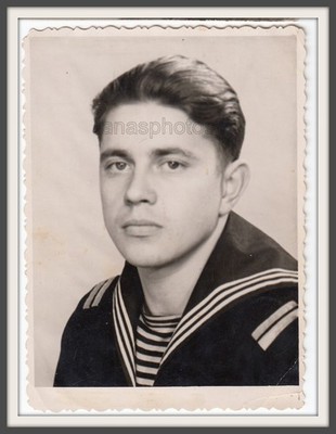 50s Sailor Navy Studio Handsome young man guy boy Manly face USSR antique photo