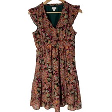 J.Crew  Floral Print Ruffled Cap Sleeve V-Neck Flounce Dress Size 4 Pockets