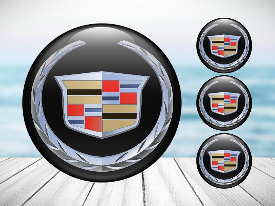 4x Center Wheel Cap Decals Silicone Cadillac Emblem Rims Logo Stickers