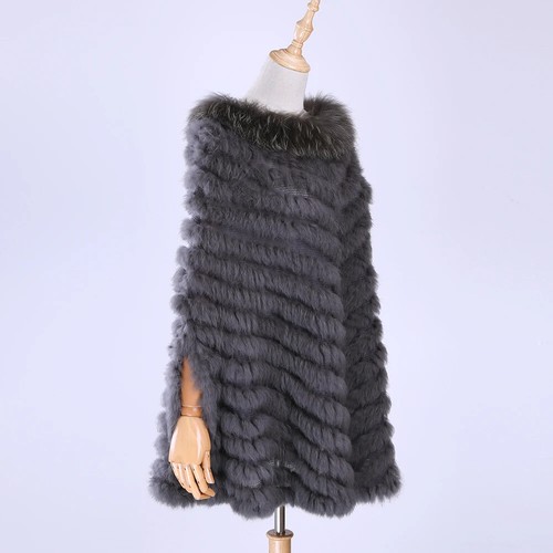 Women Luxury Pullover Knitted Fur Poncho Cape Knitting Wraps Shawl Triangle Coat