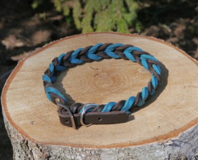 Zweifarbiges Fettlederhalsband m. Schnalle, Lederhalsband, Halsband  geflochten | eBay