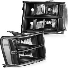 Headlights Assembly For 2007-2013 Gmc Sierra 1500 2500 3500 Pair Black Headlamps