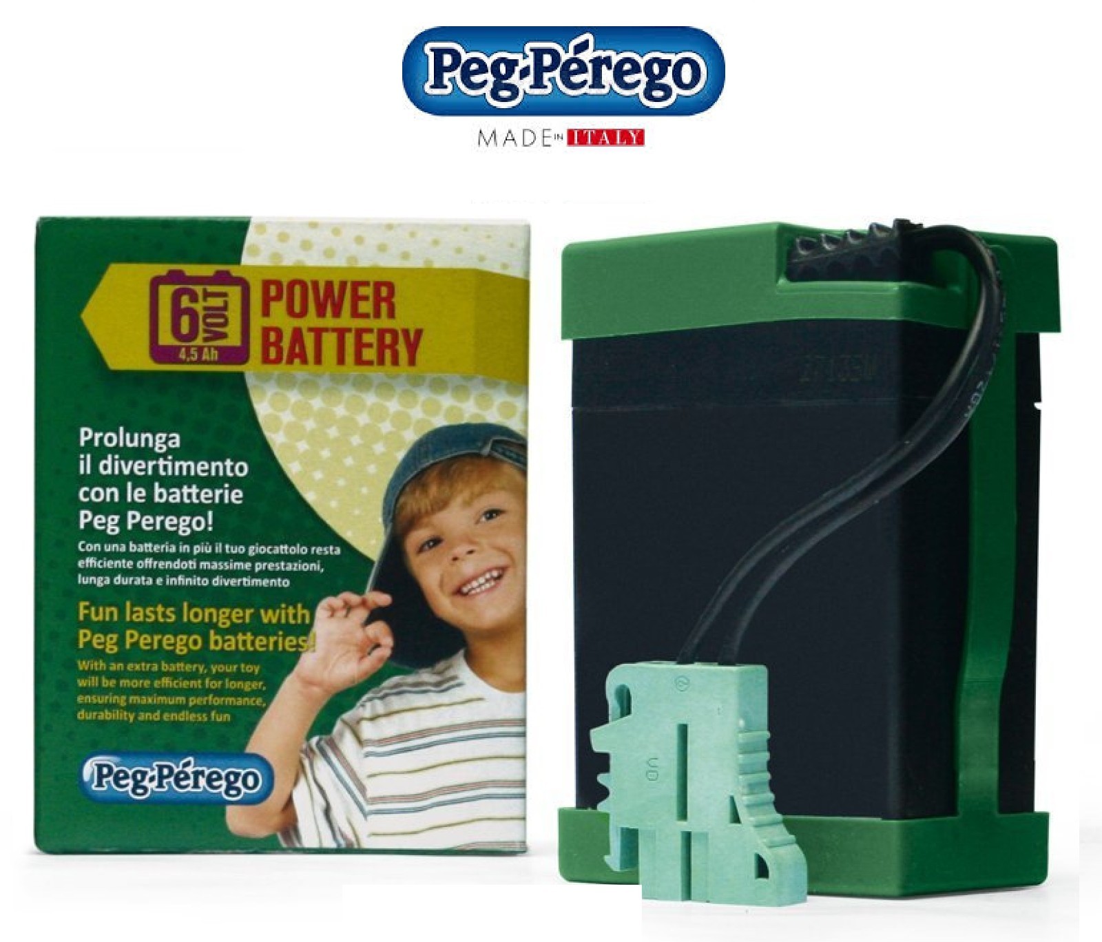 PEG PEREGO Batteria 6V VOLT / 4,5 AH BATTERIA VERDE IAKB0030 -nuovo-Italia