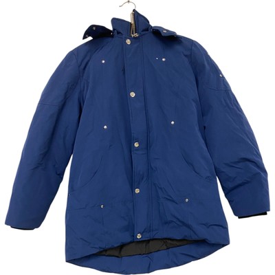 Moose Knuckles Jacket Unisex XL Parka Blue Bomber Fur Faux Hooded Snap Button