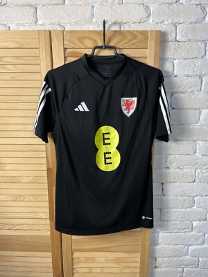 WALES NATIONAL TEAM TRAINING FOOTBALL SOCCER JERSEY BLACK ADIDAS MENS sz S