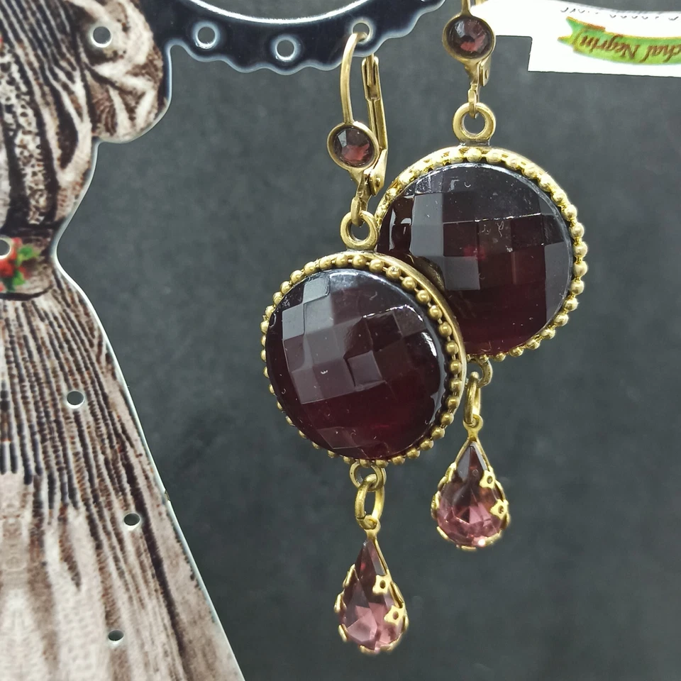 Brincos Michal Negrin longos vermelhos retrô facetados redondos de cristal assinado presente novo - Imagem 2 de 4