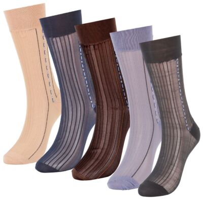 1/3/5 Pairs Men Ultra Thin Dress Socks Silk Sheer Business Work Socks Soft Nylon