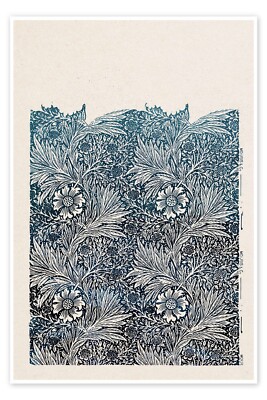 Ringelblume blau beige William Morris Vintage Poster Druck Wanddeko A4