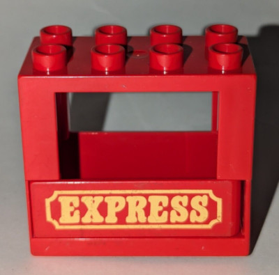LEGO DUPLO RED WINDOW PANE WITH YELLOW EXPRESS SLOT DOOR 2X4X3 PIECE PART VTG