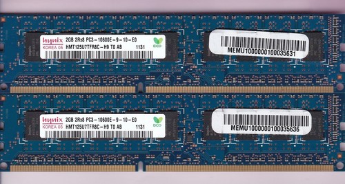 2GB 2x1GB HYNIX PC3-10600E DDR3-1333 ECC HMT125U7TFR8C-H9 T0 AB Memory Kit BLUE