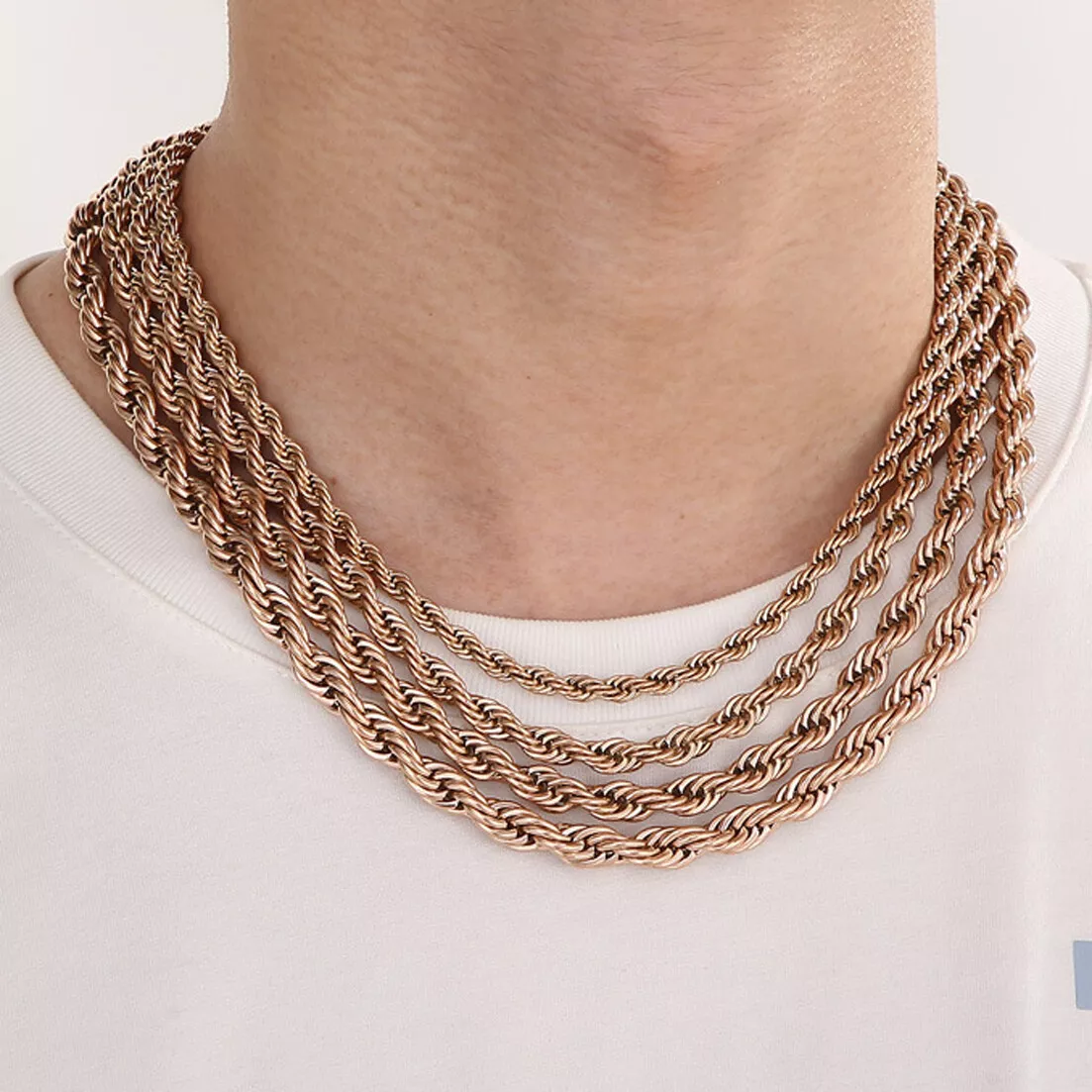 10 Pieces Stainless Steel Rope Chain Gold Color Wholesale 3mm 5mm Rope Necklace for Men or Women