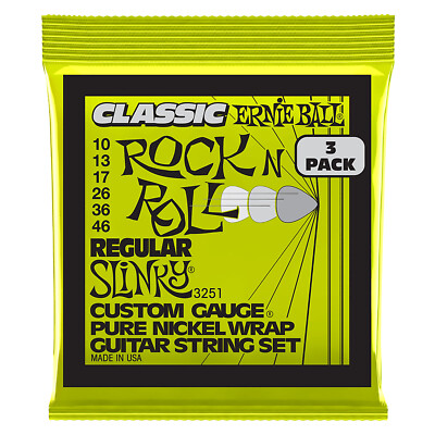 Ernie Ball 3251 Regular Slinky Pure Nickel Electric Guitar Strings 3-Pack, 10-46