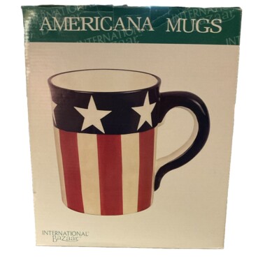 Americana Mug Set-4-Patriotic Stars & Stripes- USA Flag-International Bazaar NEW