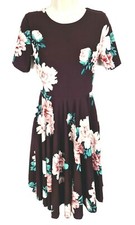 Jody Burgundy Floral Mini Fit & Flare Dress Crew Neck 3/4 Sleeve Women Size S