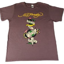 Vintage Don Ed Hardy Christian Audigier Tattoo Distressed T-Shirt Made In USA L