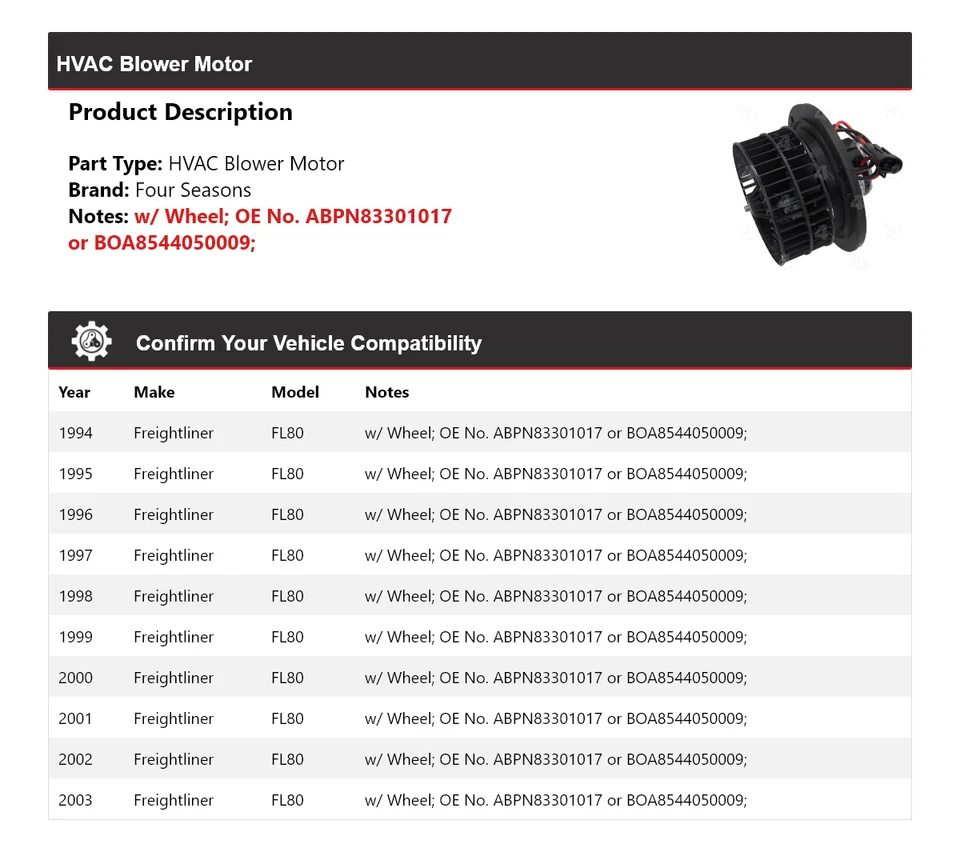 Motor soplador de climatización Freightliner FL80 1994-2003 4 estaciones 1995 1996 1997 1998 Foto 2 de 4