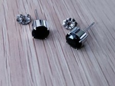 New Titanium 7mm Black Stone Prong Earring Set