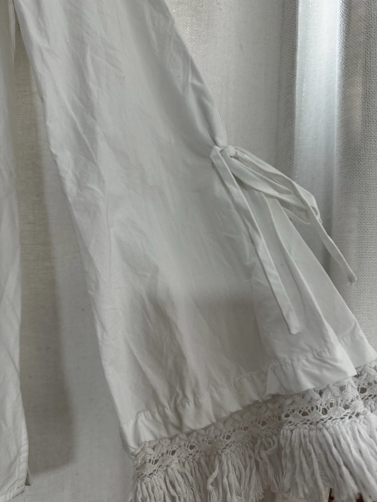 Tunica Tory Burch Sophie collo diviso manica lunga a campana frange popeline bianco taglia XS 0