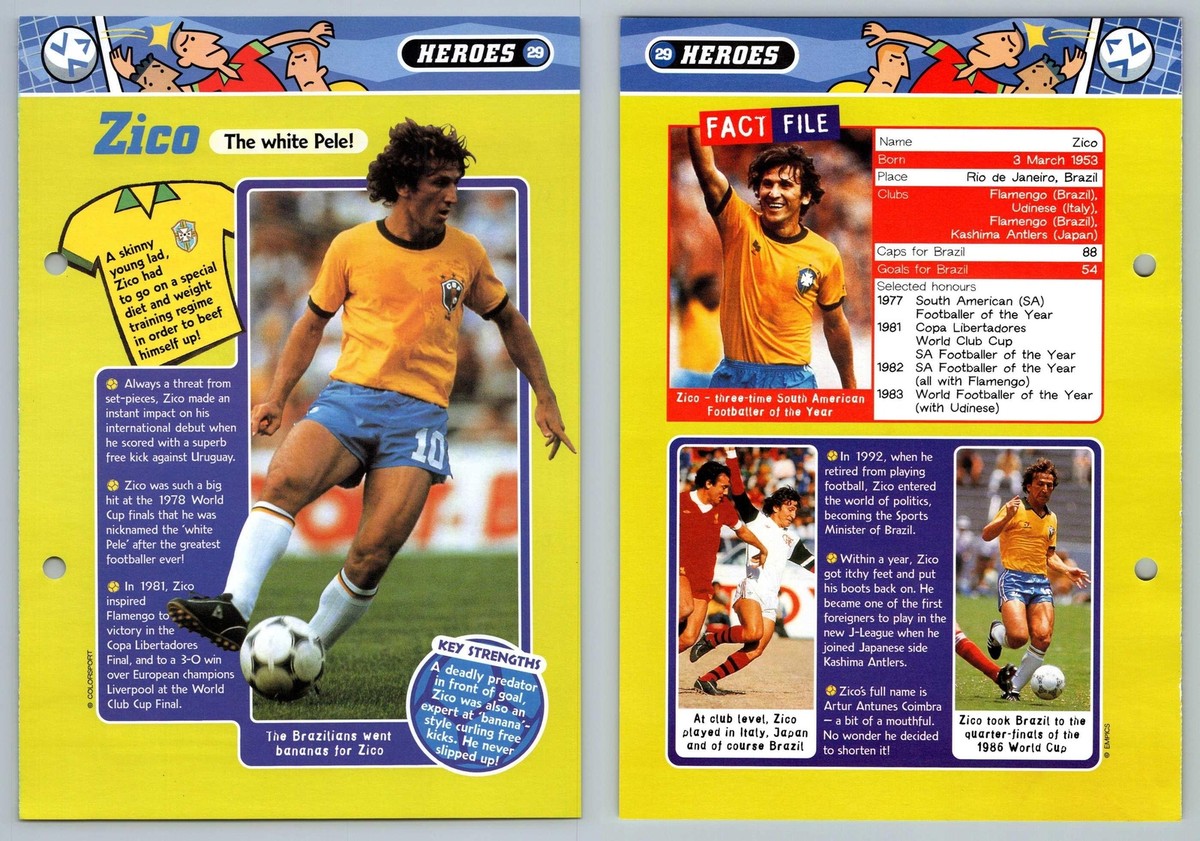 Zico Heroes #29 Football Magic 1998-9 Fact File Page UK