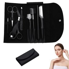 8 Pcs Professional Eyebrow Shaping Grooming Kit with Leather Bag for Women Men