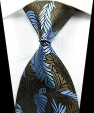 Hot Classic Pattern Brown Light Blue JACQUARD WOVEN 100 Silk Men's Tie Necktie