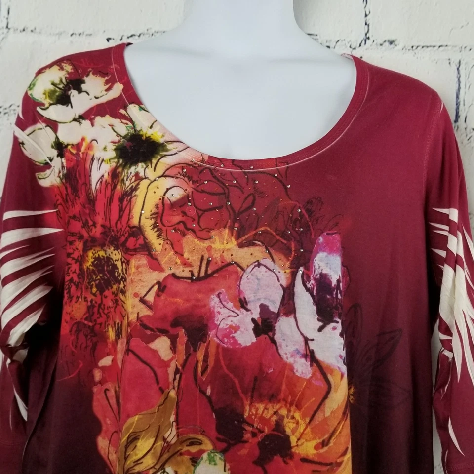 Туника Suzie in the City топ плюс 3X (30-32) цветочные стразы рукав 3/4 - Изображение 2 из 4