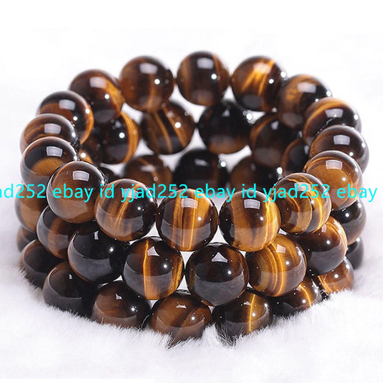 VALENTINO Bracciale Perline Rotonde 3 Fid Naturali 8 10 12mm Gemme Occhio di Tigre Giallo 7 5 pollici AA