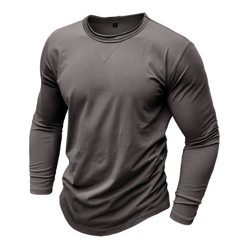 T-shirt uomo slim fit manica lunga girocollo casual elasticizzata blusa autunno - Foto 16 di 61