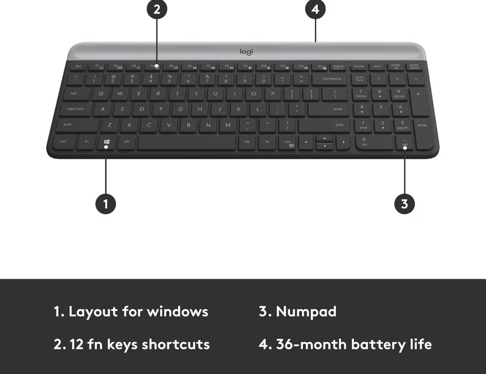 Logitech MK470 Slim Wireless Keyboard & Mouse Combo Graphite - Image 4 of 4