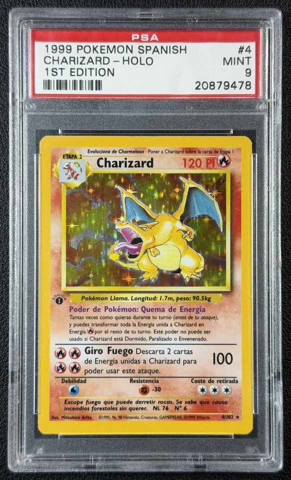 CHARIZARD HOLO PSA 9 1999 POKEMON 1ST EDITION SPANISH #4/102 HOLO MINT