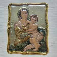 925 Silver Madonna and Child Icon Vintage Italian Argento Relief Plaque