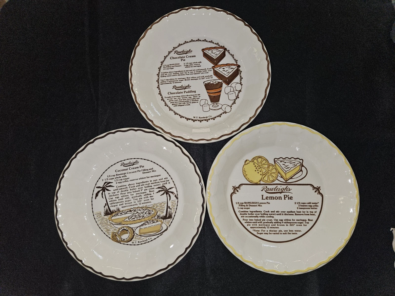 Vintage Rawleigh's Chocolate Cream Lemon & Coconut Cream Pie Plates
Opens in a new window or tab